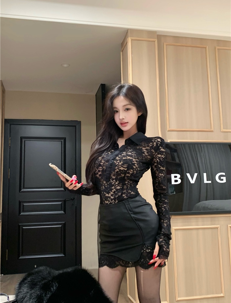 Enticement short skirt leather skirt 2pcs set for women