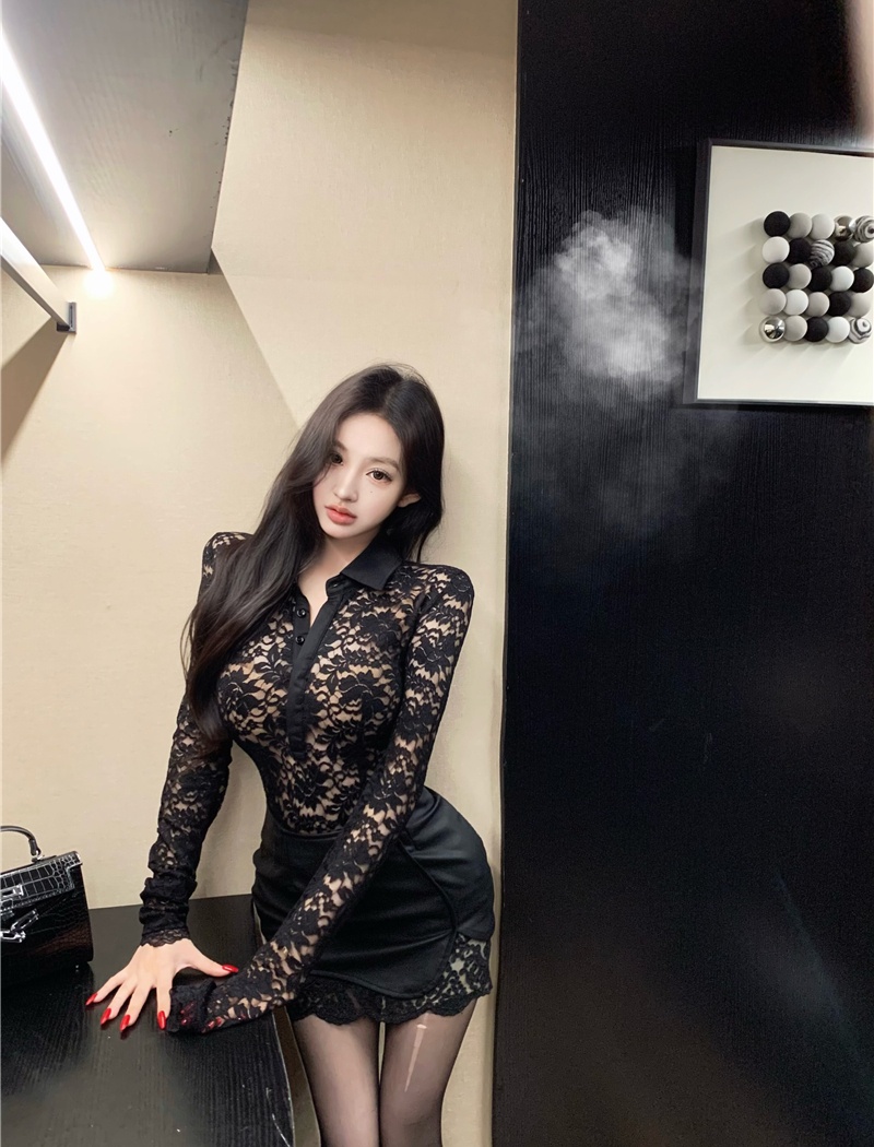 Enticement short skirt leather skirt 2pcs set for women