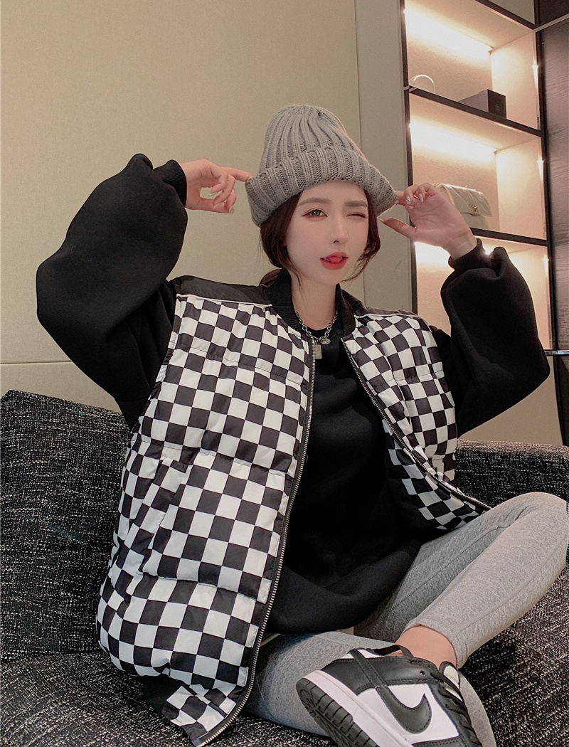 Thermal chessboard cotton coat winter vest for women