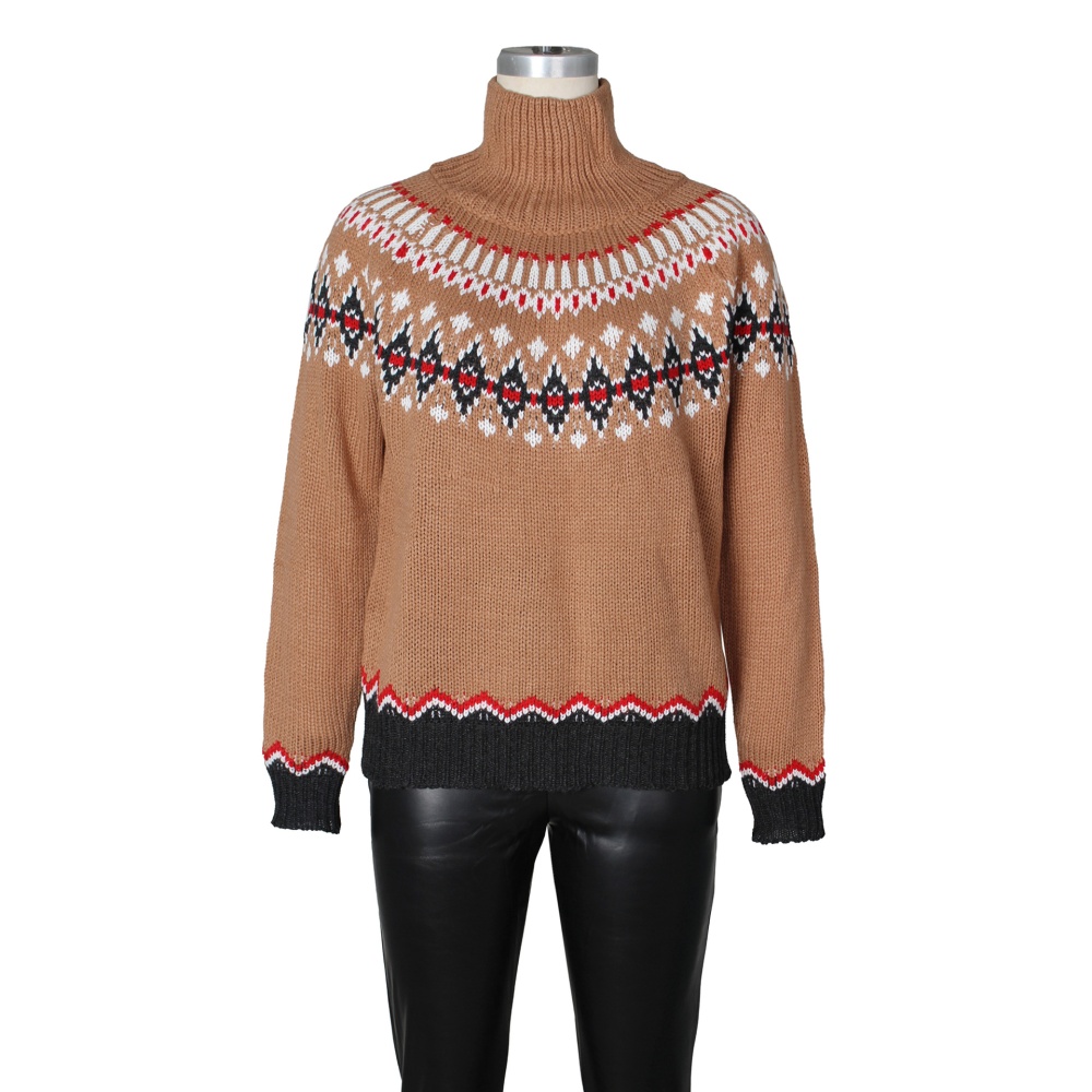 High collar mixed colors sweater fashion tops
