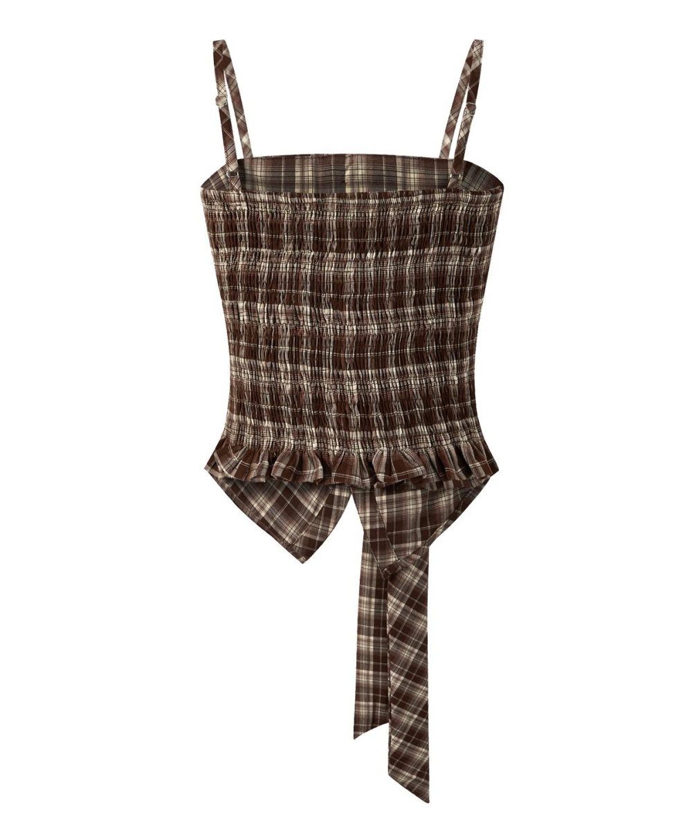 Autumn sling show young slim plaid cardigan 2pcs set