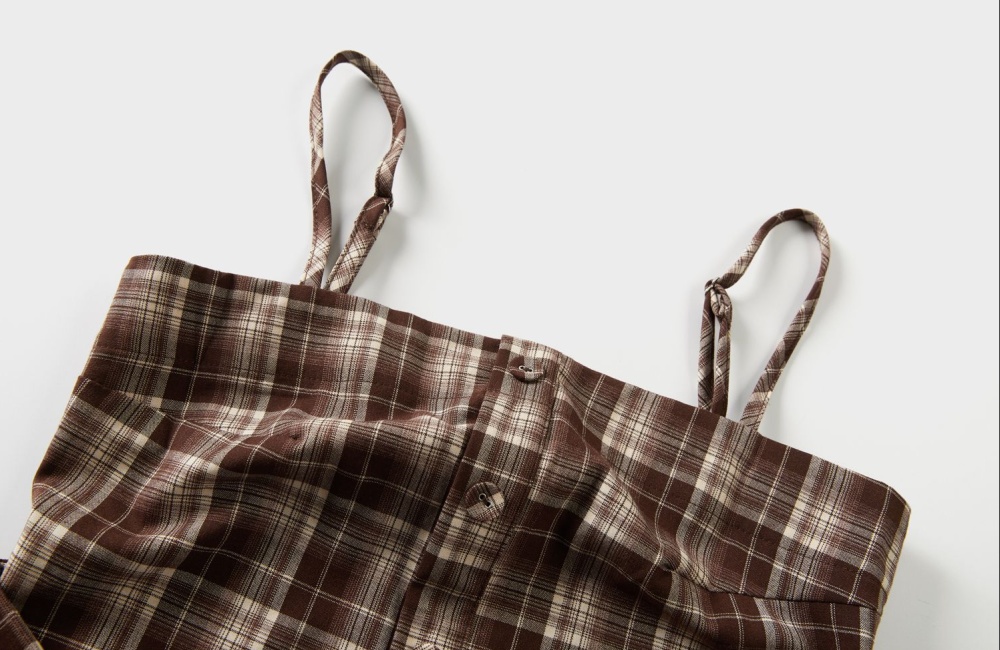 Autumn sling show young slim plaid cardigan 2pcs set