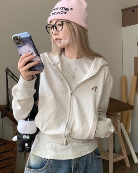 Retro zip autumn hoodie short long sleeve coat for women