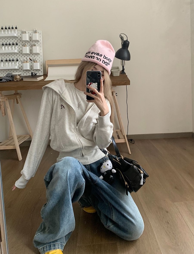 Retro zip autumn hoodie short long sleeve coat for women