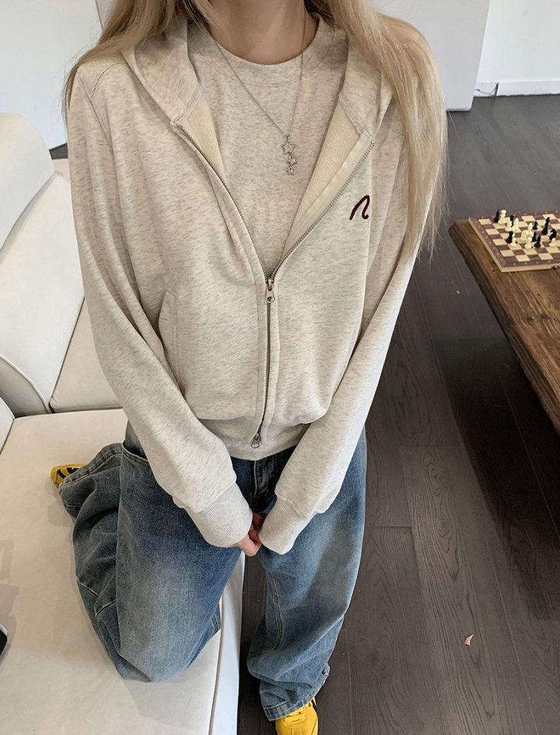 Retro zip autumn hoodie short long sleeve coat for women