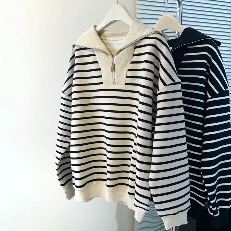 Spring and autumn hoodie half zip tops for women