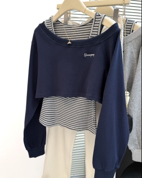 Sloping shoulder tops gray vest 2pcs set for women