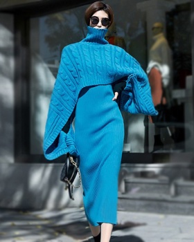 Fashion lazy dress long winter sweater 2pcs set for women