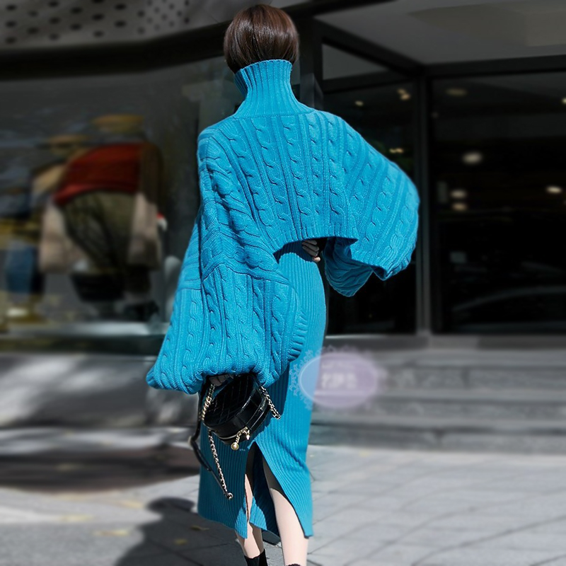 Fashion lazy dress long winter sweater 2pcs set for women