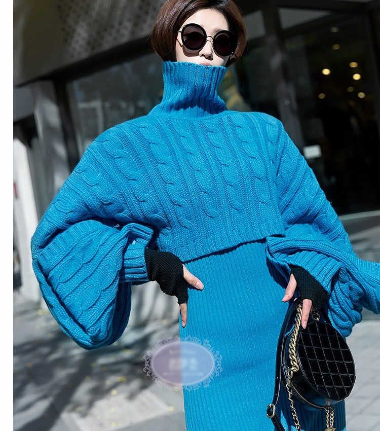 Fashion lazy dress long winter sweater 2pcs set for women
