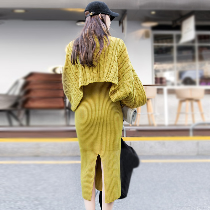 Fashion lazy dress long winter sweater 2pcs set for women