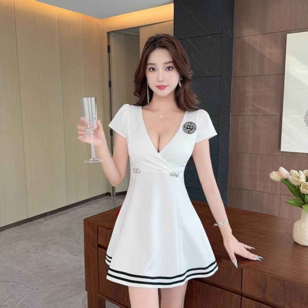 Bottoming sexy Woolen dress low-cut short work clothing