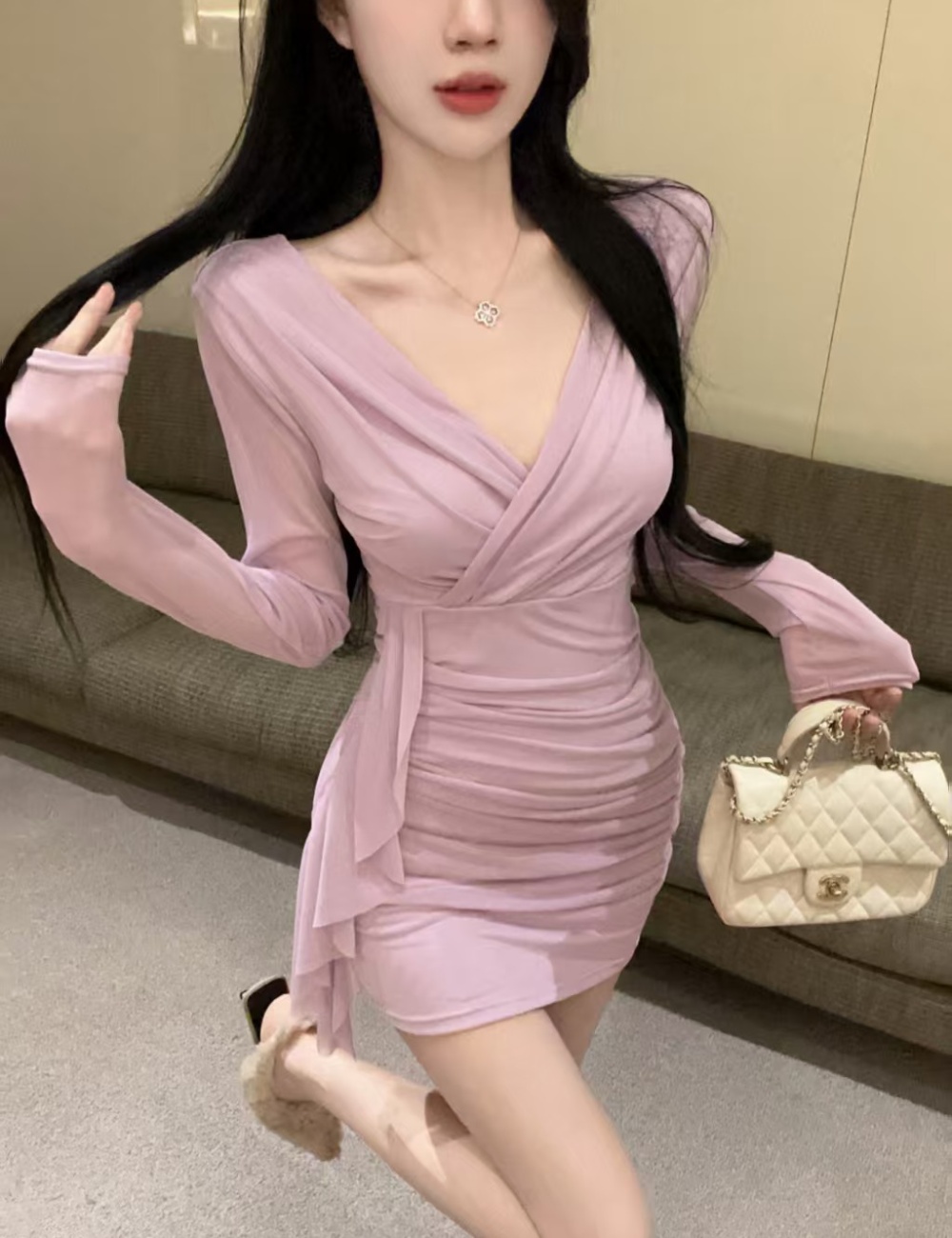 Package hip all-match T-back tassels dress