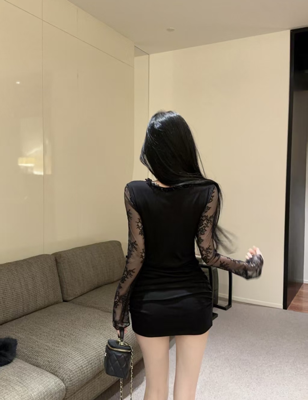 Splice lace halter enticement package hip frenum dress