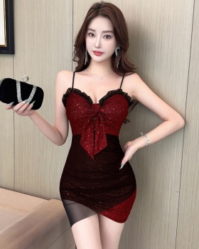 Sequins sexy package hip sling bow nightclub slim dress