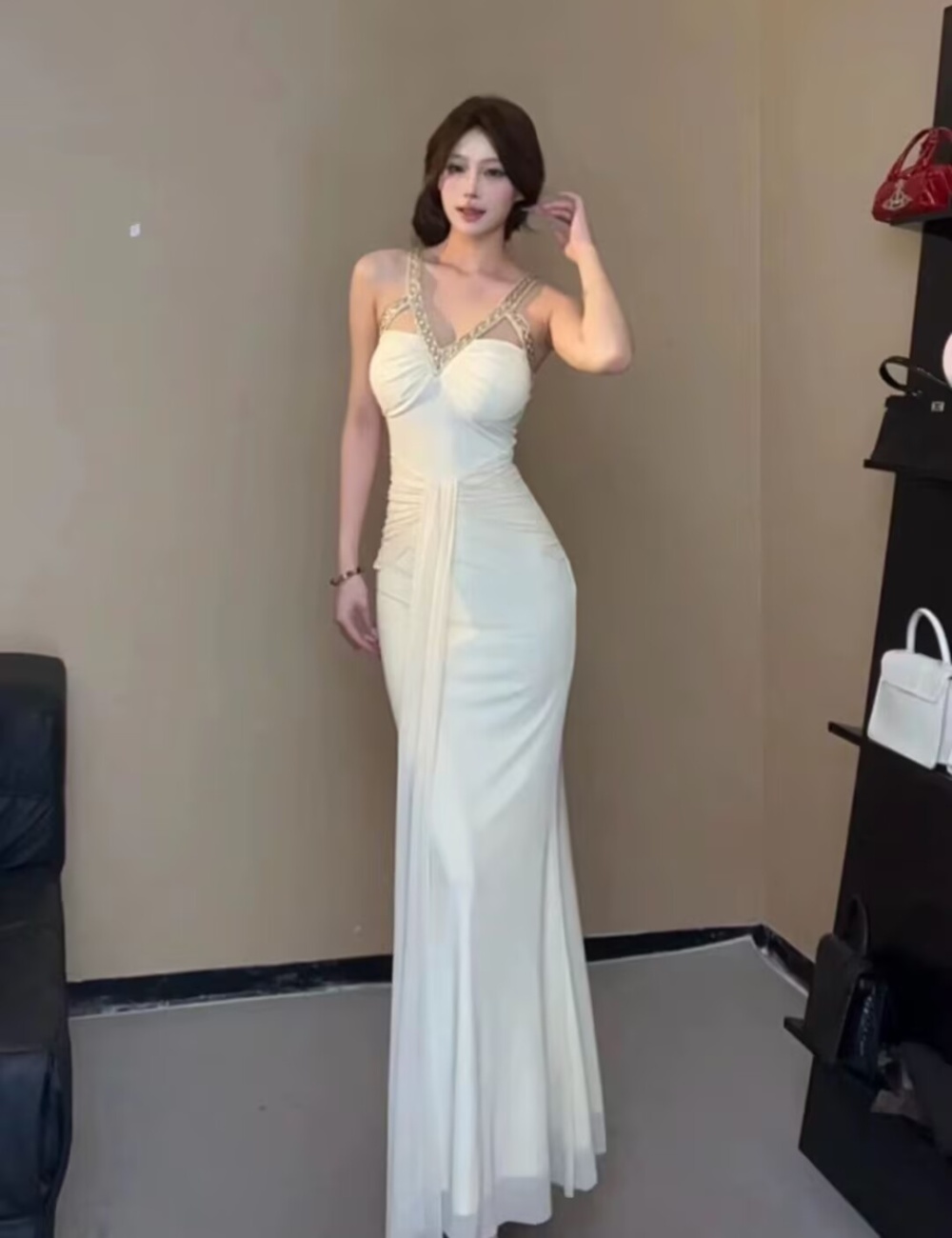 Halter France style beading package hip ladies dress