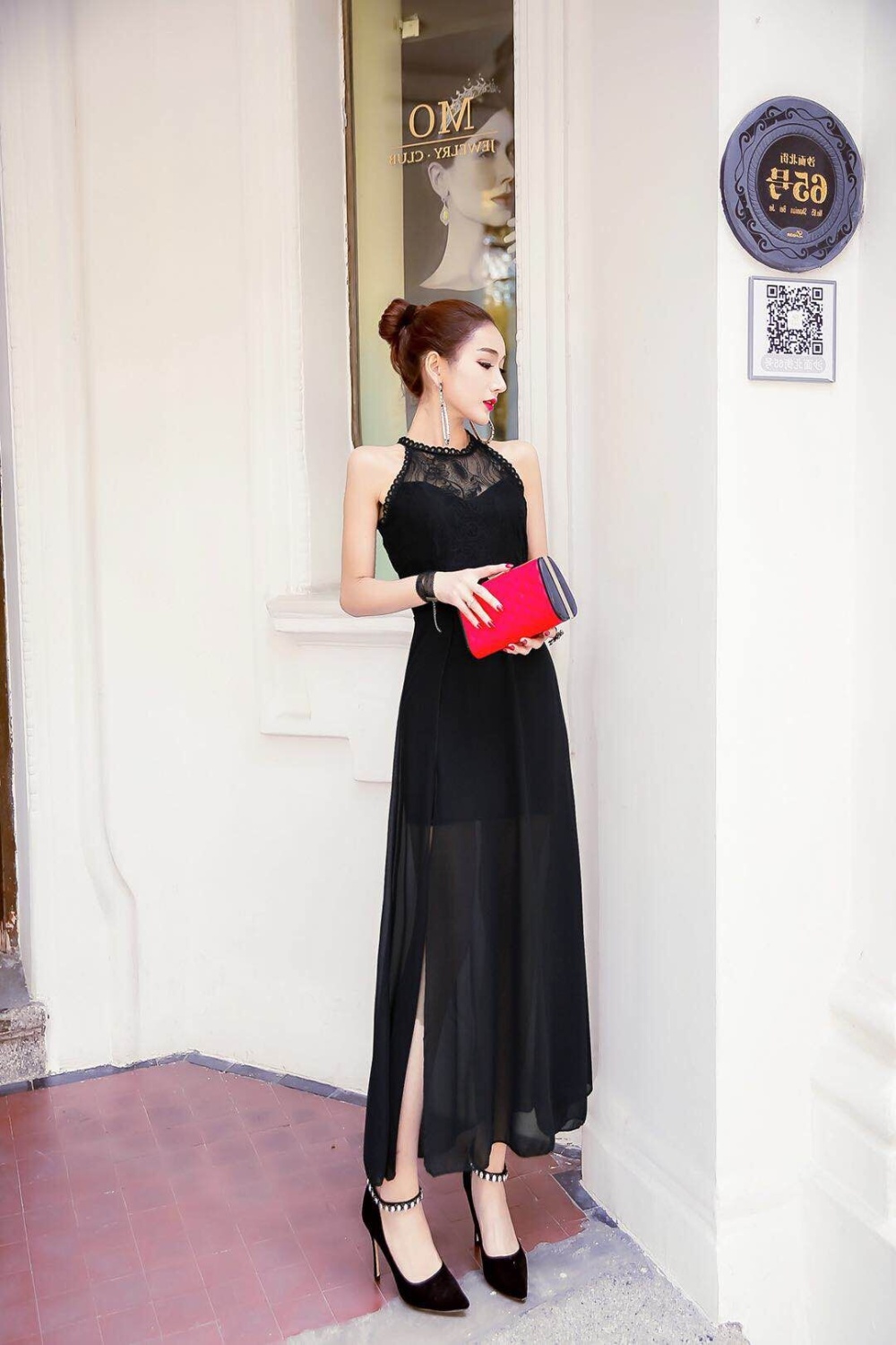 Chiffon ladies slim formal dress sexy split dress