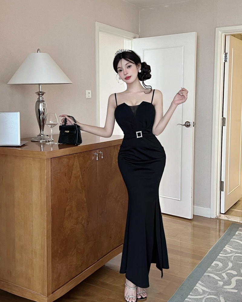 Long split dress package hip formal dress for women