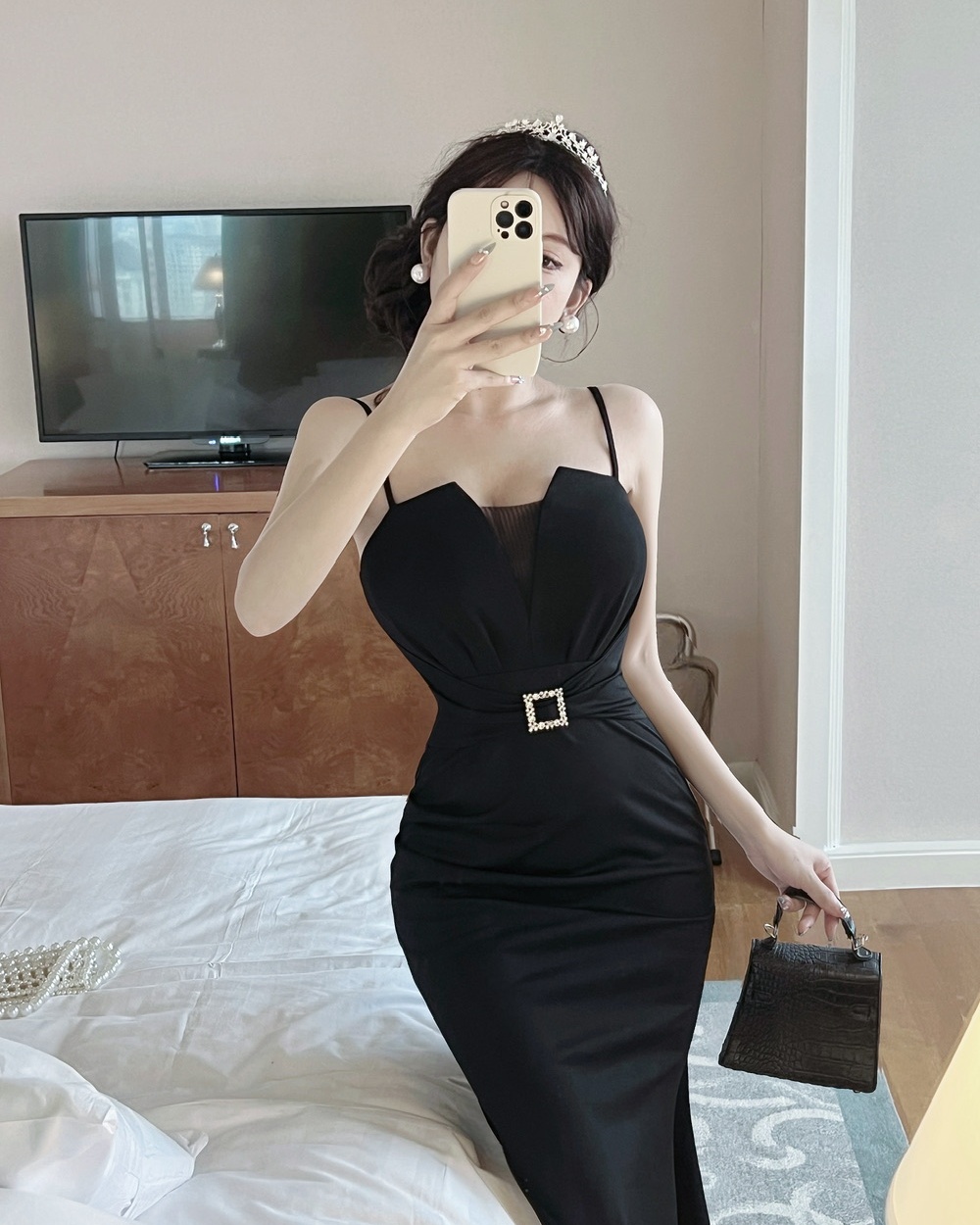 Long split dress package hip formal dress for women