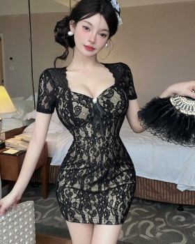 Package hip bottoming short sleeve lace tight elasticity dress