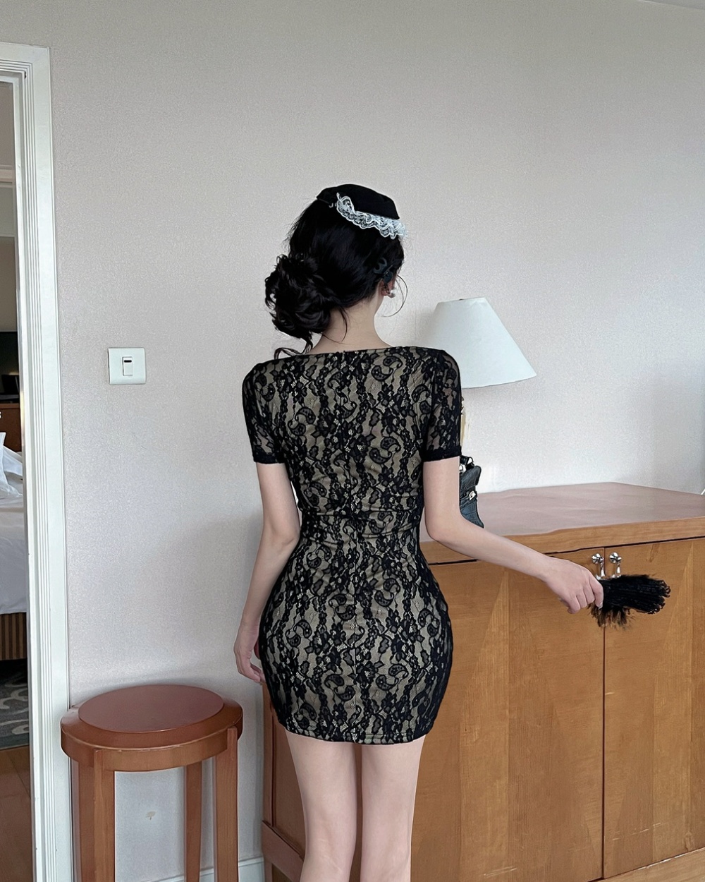 Package hip bottoming short sleeve lace tight elasticity dress