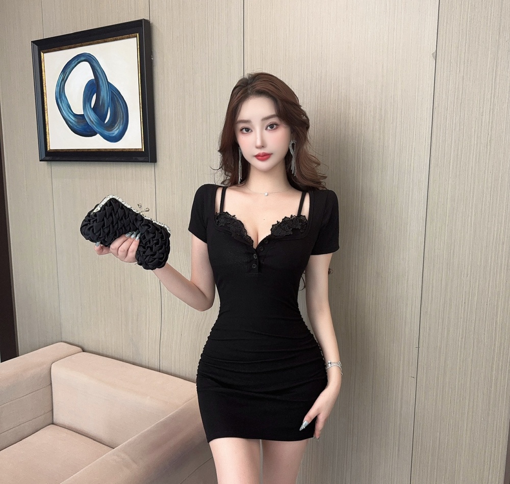 Slim France style sling Pseudo-two dress for women