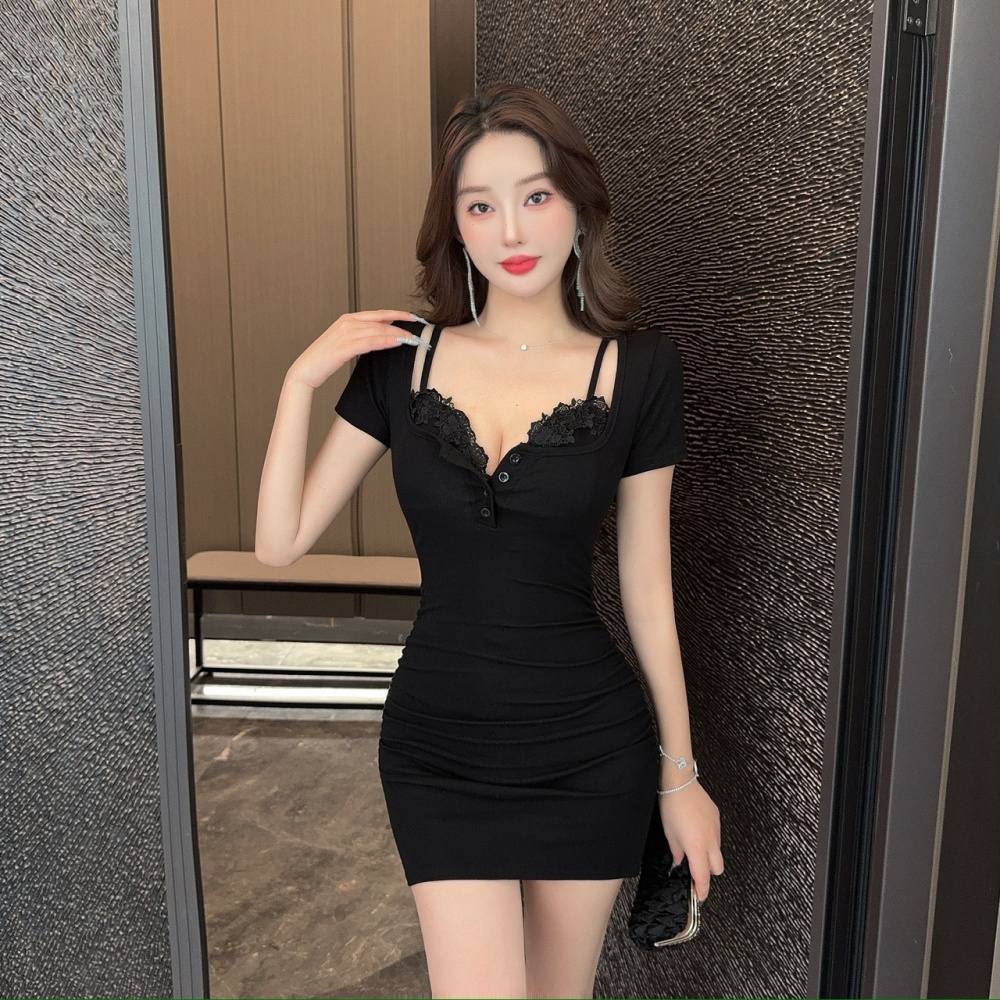 Slim France style sling Pseudo-two dress for women