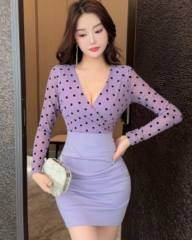 Polka dot enticement package hip splice fashionable dress