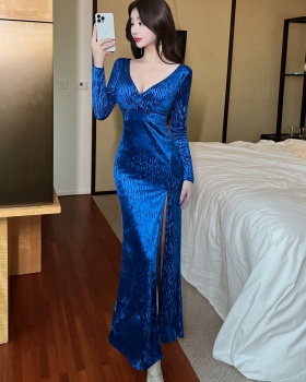 Temperament fashion long dress V-neck dress