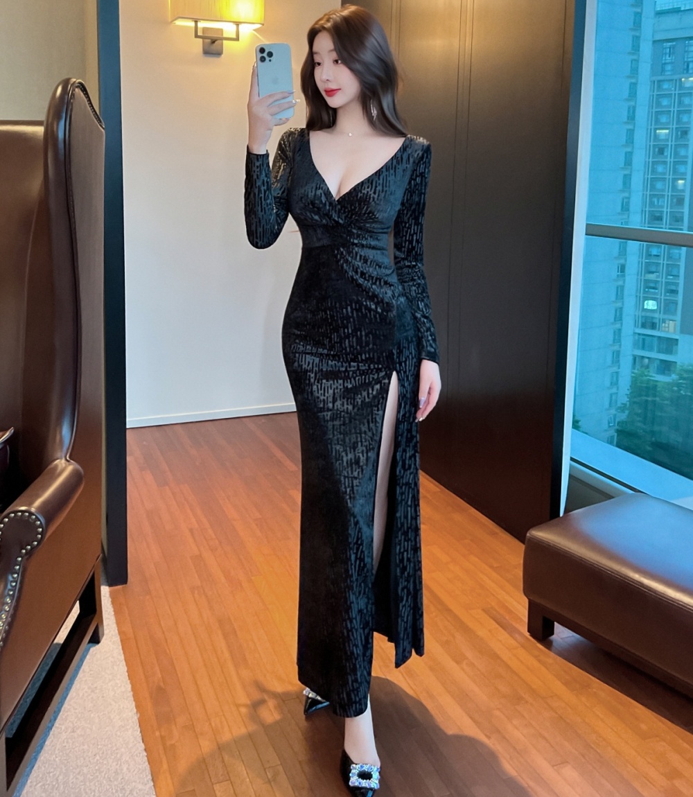 Temperament fashion long dress V-neck dress