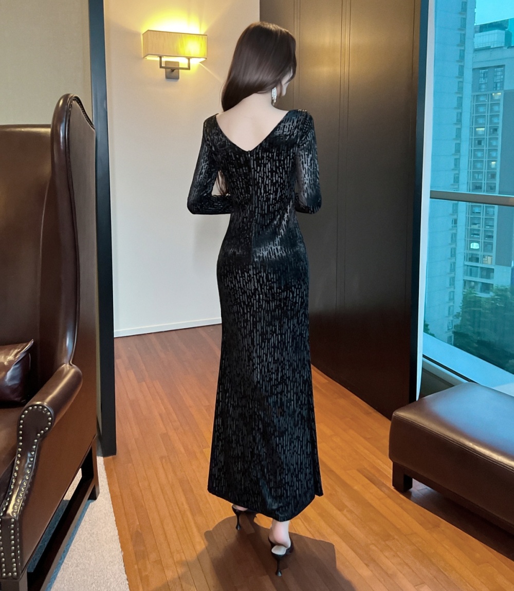 Temperament fashion long dress V-neck dress