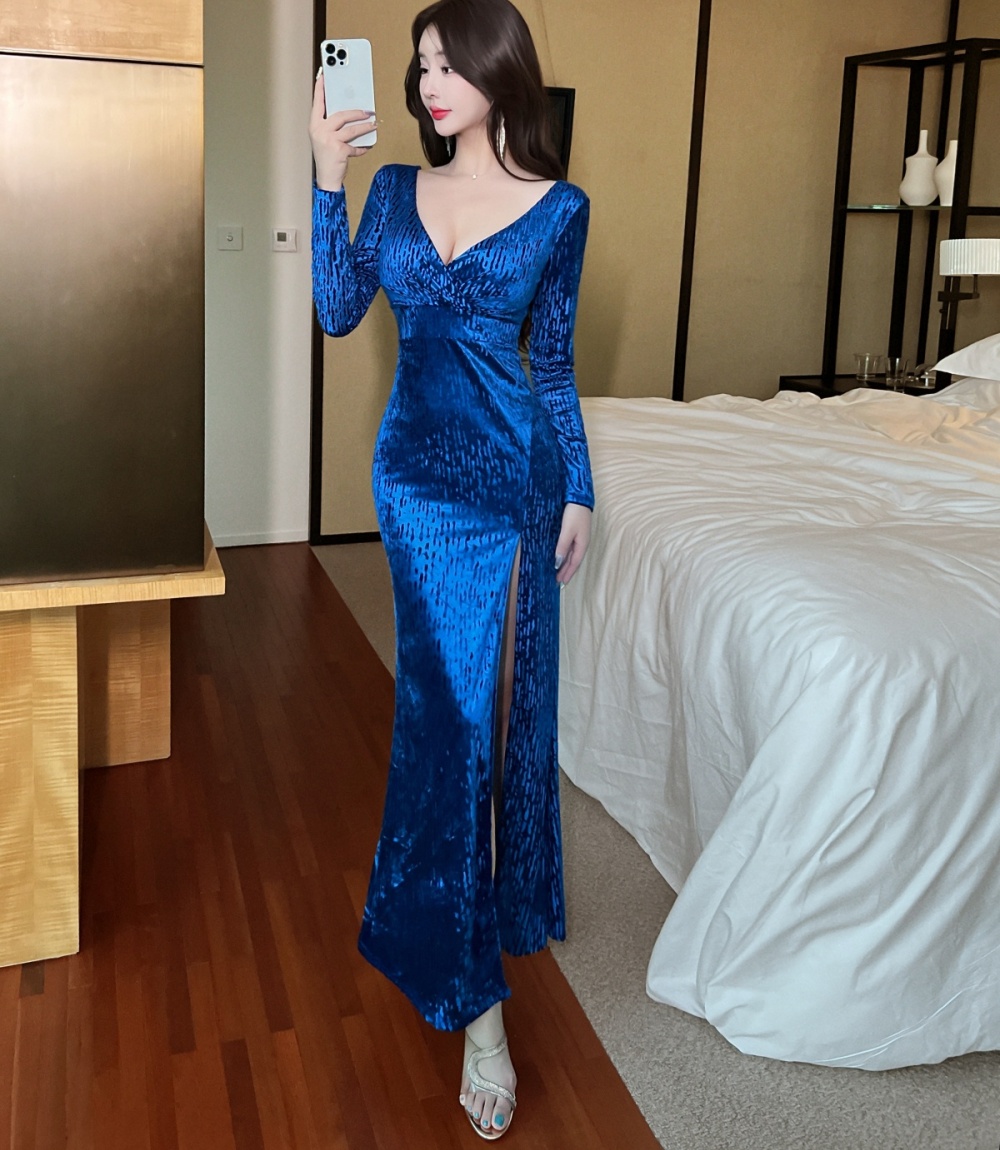 Temperament fashion long dress V-neck dress