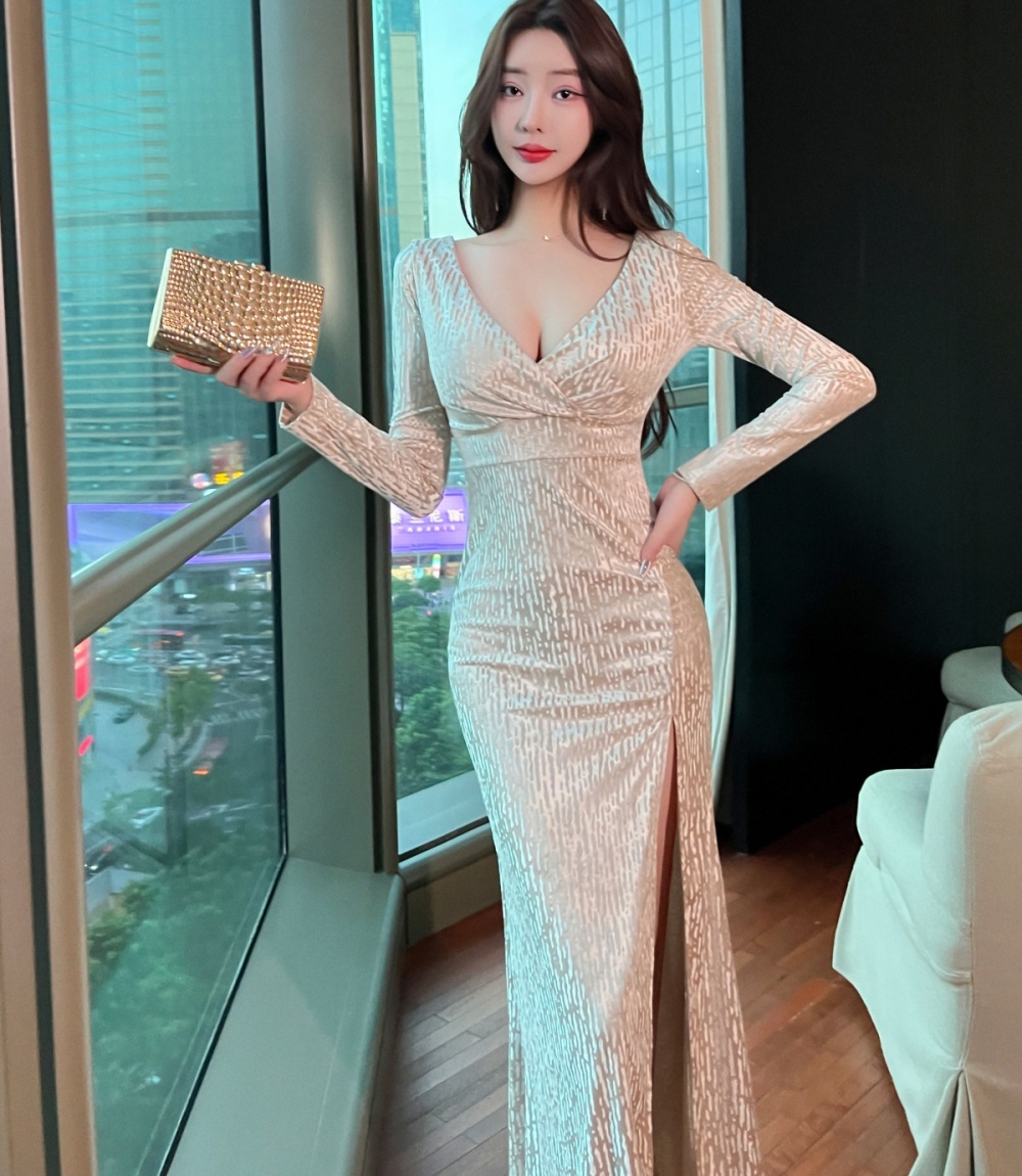 Temperament fashion long dress V-neck dress