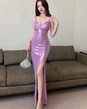 Sexy ladies fashion strap dress split slim evening dress