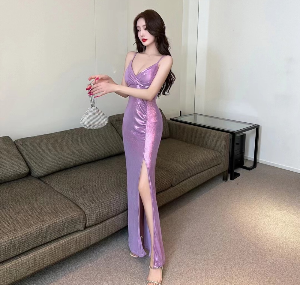 Sexy ladies fashion strap dress split slim evening dress