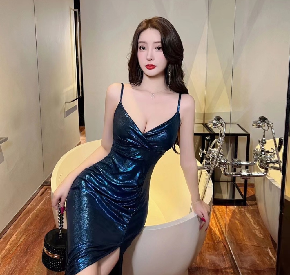 Sexy ladies fashion strap dress split slim evening dress