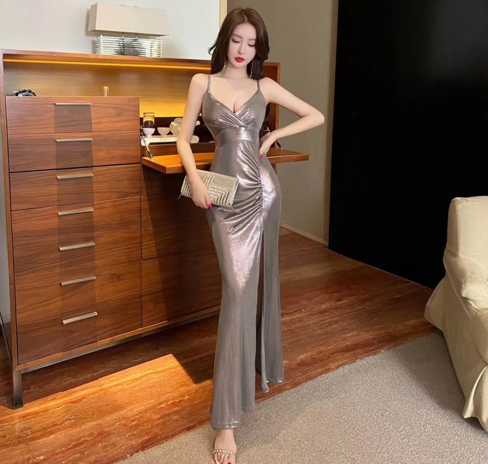 Sexy ladies fashion strap dress split slim evening dress