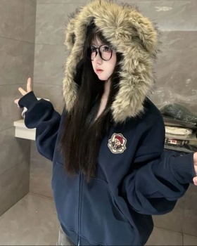 Thick loose cardigan plus velvet coat for women