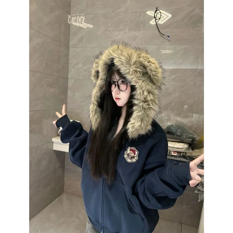 Thick loose cardigan plus velvet coat for women