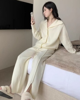 Split lazy long pants Casual cardigan 2pcs set for women