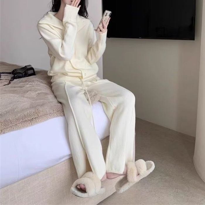 Split lazy long pants Casual cardigan 2pcs set for women