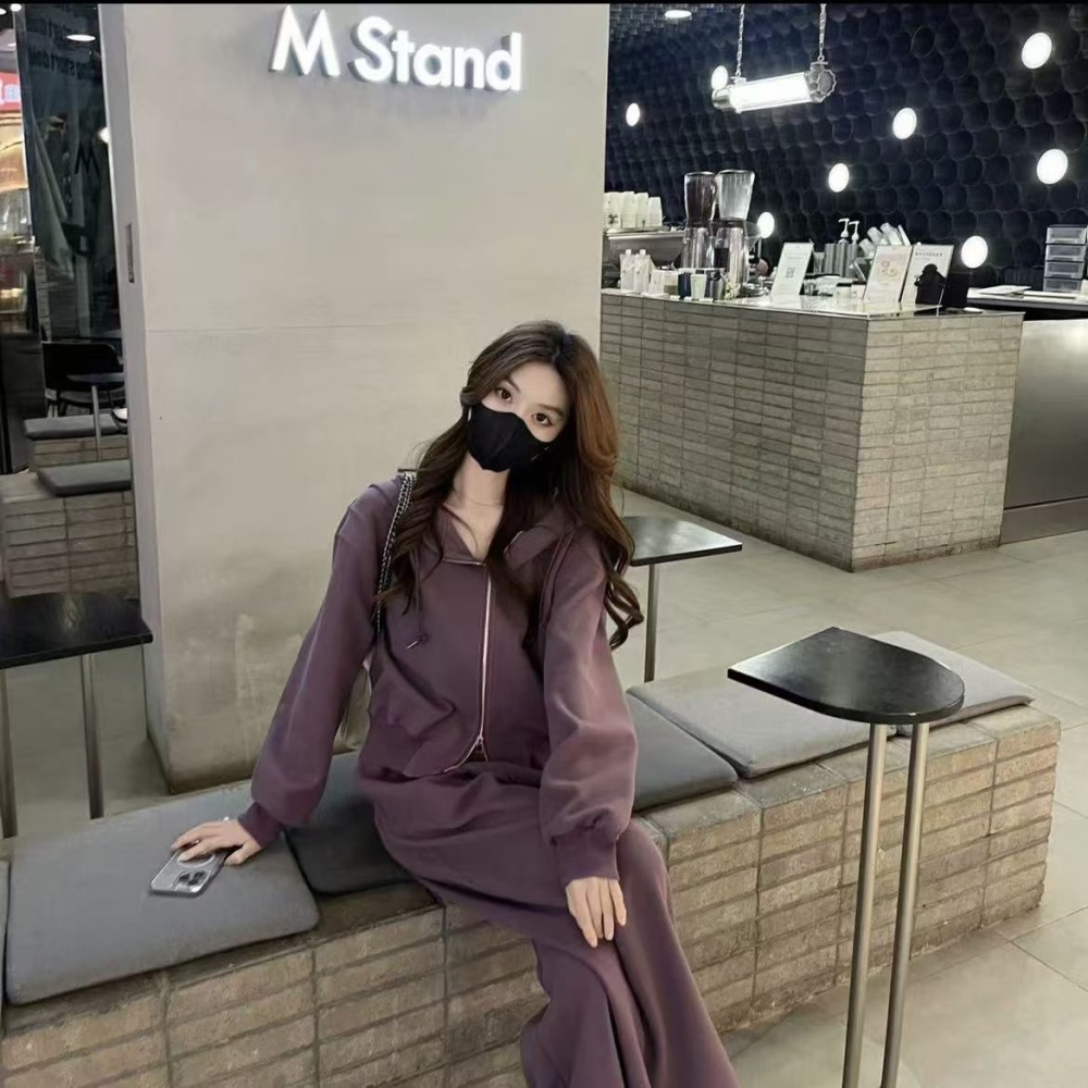 Hooded all-match wide leg pants temperament sportswear 2pcs set