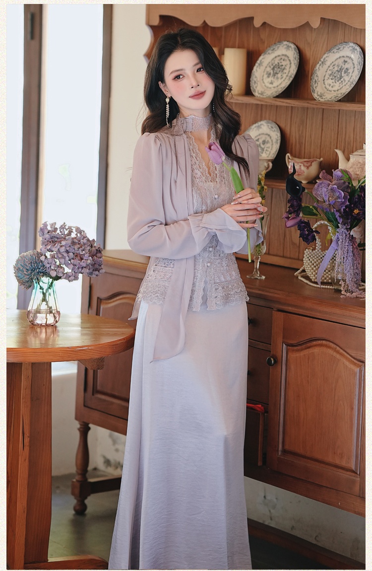 Mermaid splice long sleeve tops lace short shirt a set