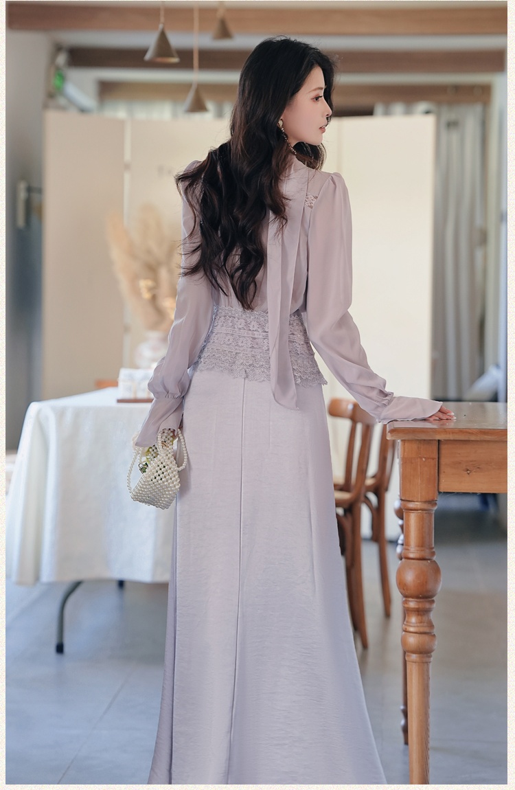 Mermaid splice long sleeve tops lace short shirt a set