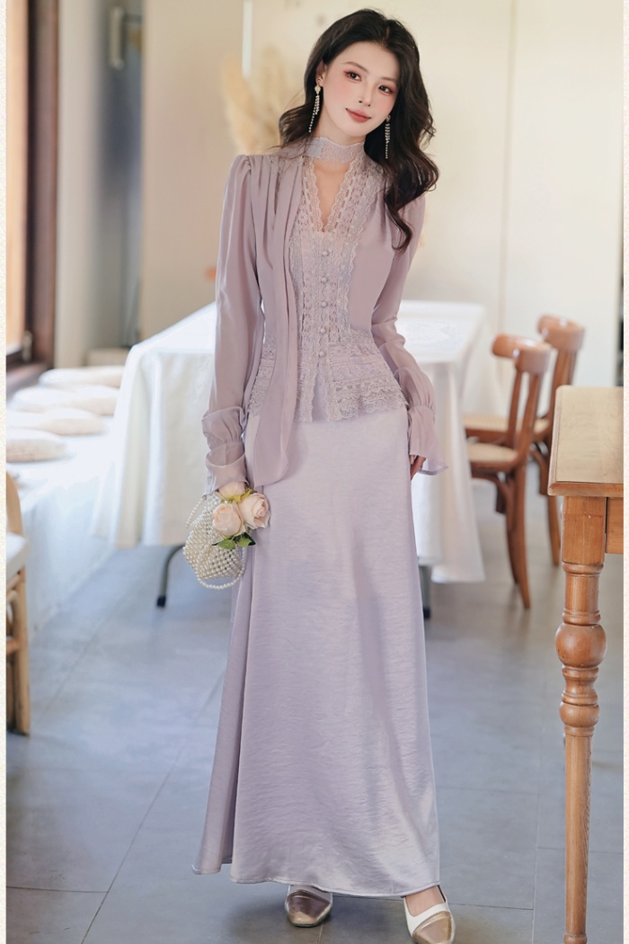 Mermaid splice long sleeve tops lace short shirt a set