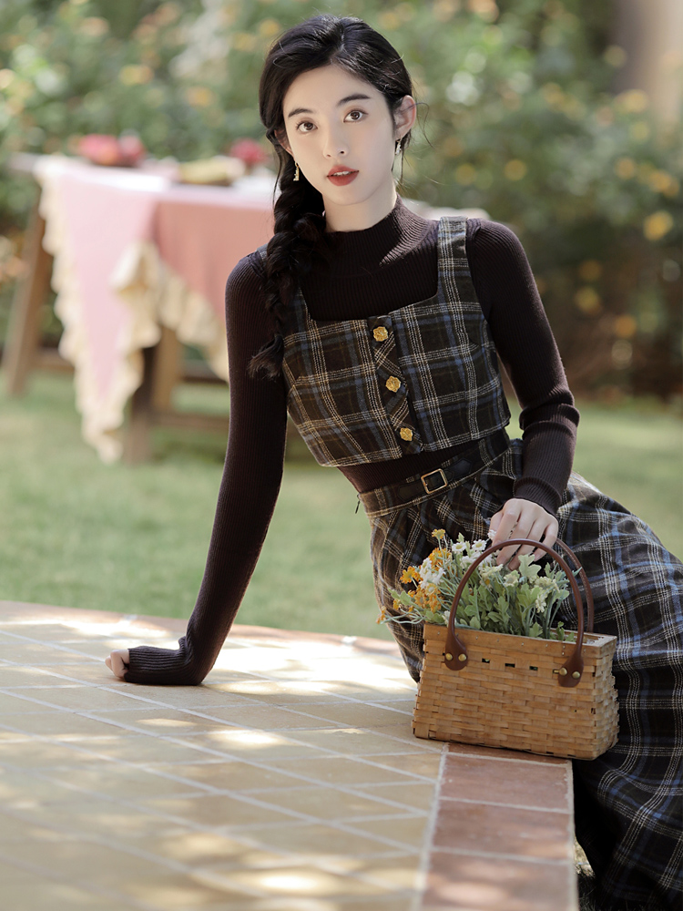 Knitted waistcoat autumn bottoming shirt 3pcs set for women