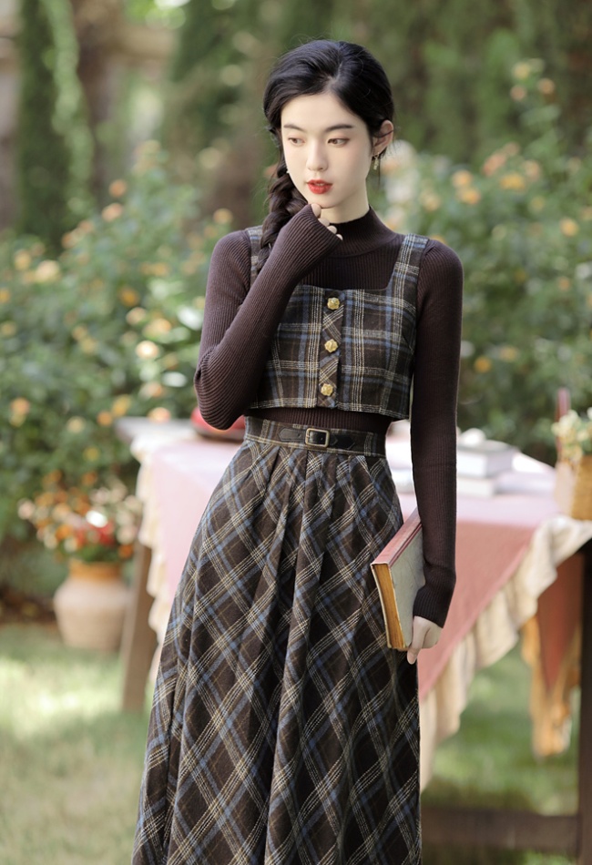 Knitted waistcoat autumn bottoming shirt 3pcs set for women