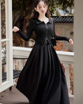 With belt long skirt autumn tops 2pcs set for women