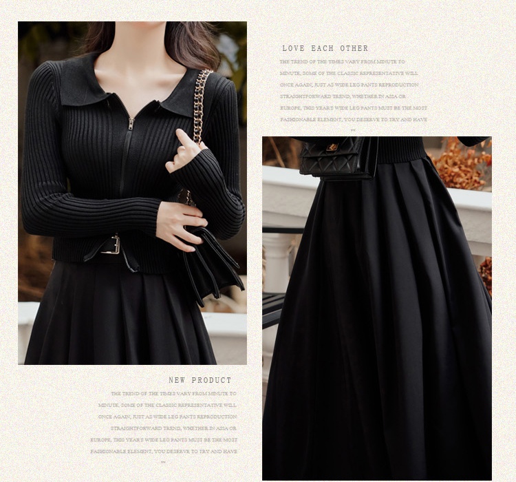 With belt long skirt autumn tops 2pcs set for women