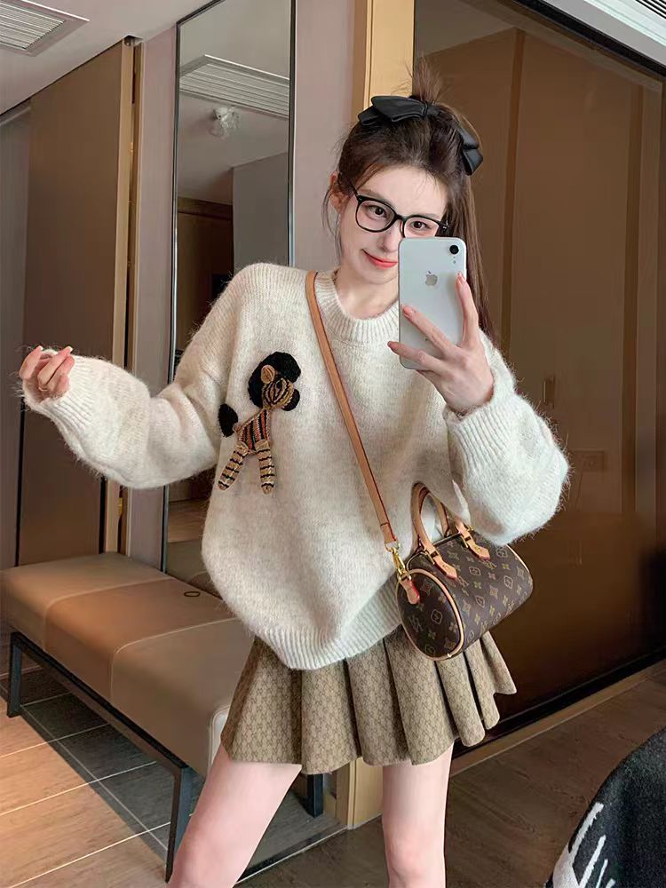 Cartoon loose retro pullover sweater for women